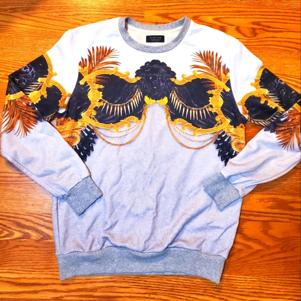 ZARA RARE GOLD CHAIN ANIMAL SWEATSHIRT MED GRAY